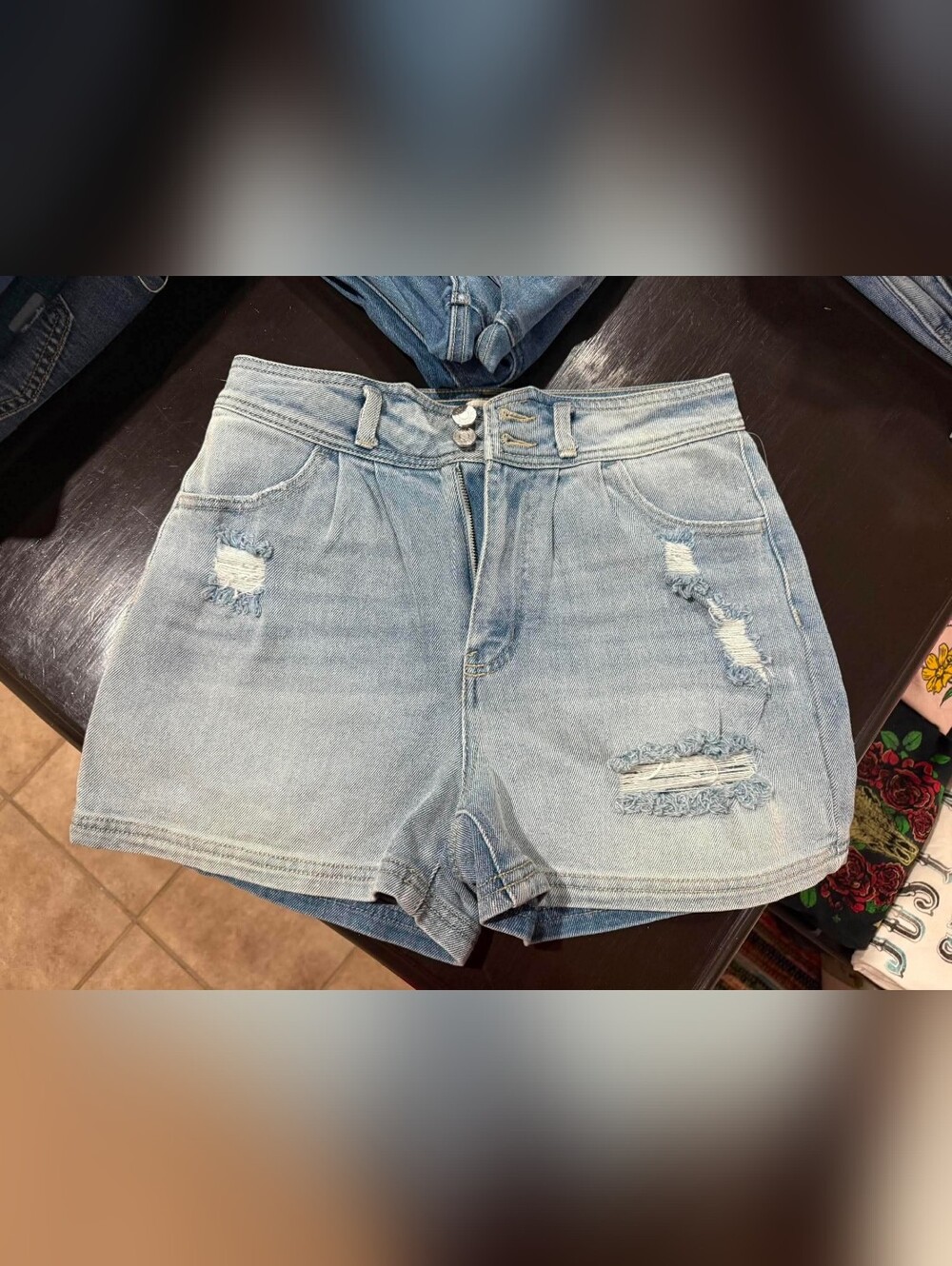 Distressed High-Rise Denim Shorts